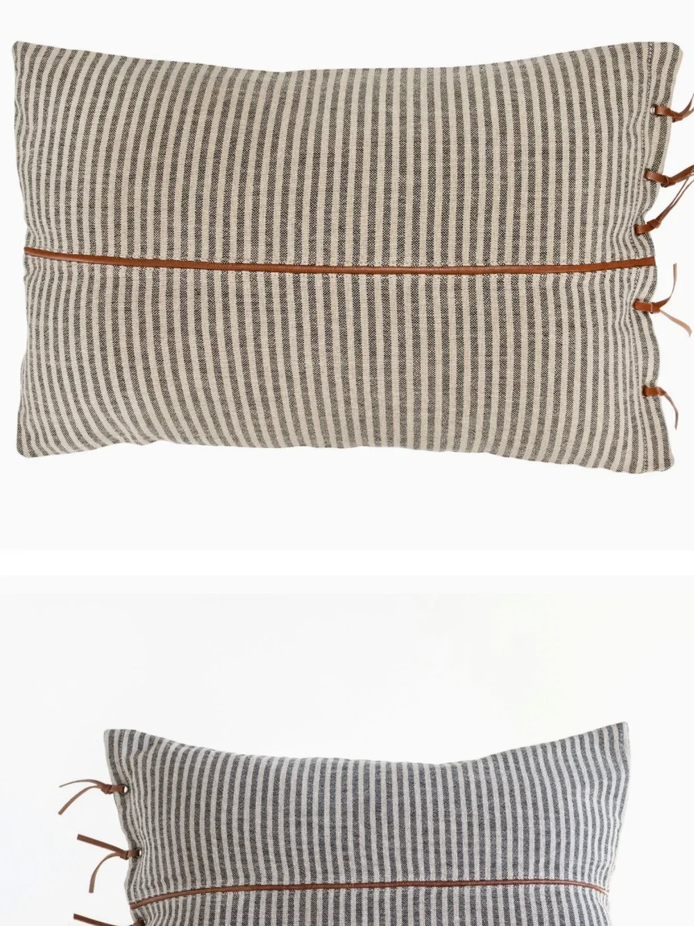 Creative Co-Op Black and Cream Striped Lumbar Throw Pillow with Fringe